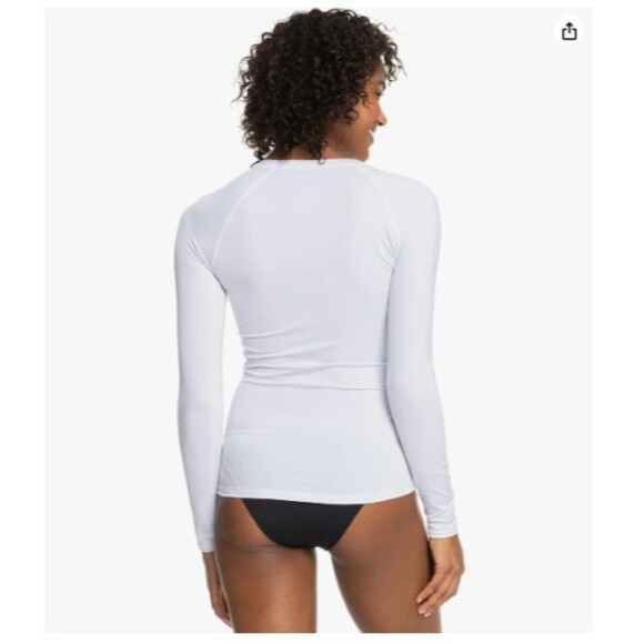 Roxy Long Sleeve Zip-up Rashguard UPF 50+ Large White Surf Quick-Dry Swim Shirt - Picture 2 of 6